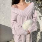 V-neck Sweater / Glitter Strappy Midi Dress