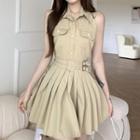 Halter-neck Shirt / Pleated Mini A-line Skirt