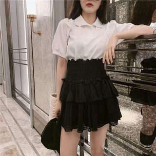 Short-sleeve Polo Shirt / Tiered Mini Skirt
