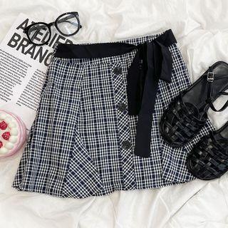 Bow Plaid Mini A-line Skirt