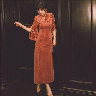 Cut-out Flared-sleeve Midi Sheath Dress