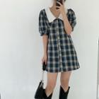 Short-sleeve Plaid Mini Dress As Shown In Figure - One Size