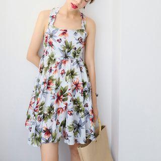 Floral Print Cross Back A-line Dress