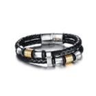 Fashion Personalized Silver Gold Two-tone Geometric 316l Stainless Steel Double Layer Leather Bracelet Silver - One Size