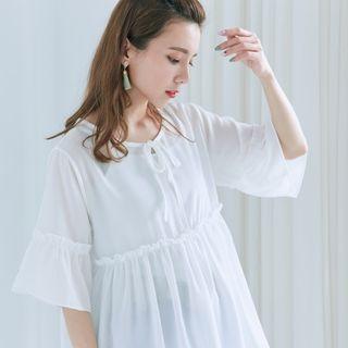 Elbow-sleeve Frilled Empire Top