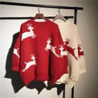Deer Print Round-neck Sweater