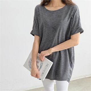 Distressed Batwing-sleeve Top