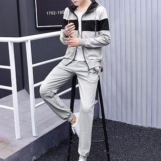 Set: Two-tone Zip Hoodie + Lettering Sweatpants