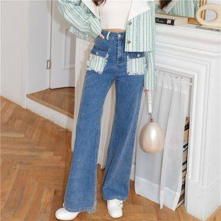 Tweed Panel Wide-leg Jeans