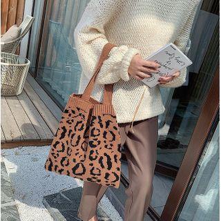 Leopard Print Knit Shopper Bag