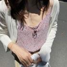 Floral Lace-up Ruffle Hem Cropped Camisole Top