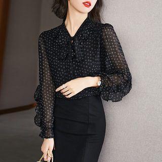 Long-sleeve Mesh Lettering Print Top