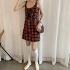Plaid Spaghetti Strap A-line Dress As Shown In Figure - One Size