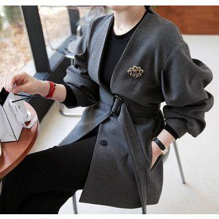 Stand-collar Snap-button Jacket With Belt