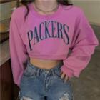 Lettering Cropped Sweatshirt Pink - One Size