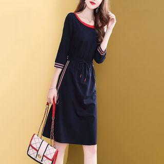 Contrast Trim Cold Shoulder Midi A-line Dress