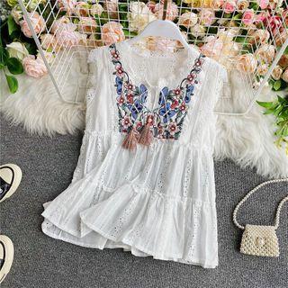 Eyelet Lace Embroidered Tank Top White - One Size