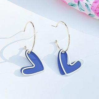 Heart Alloy Dangle Earring 01 - 1 Pair - Dangle Earring - Silver - Heart - Blue & White - One Size