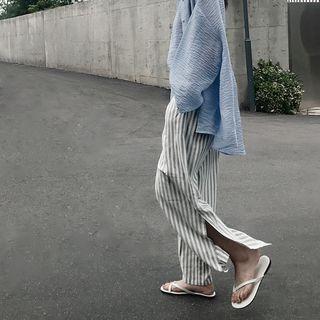 Slit-side Pinstriped Wide-leg Pants