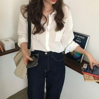 Long-sleeve Plain Shirt / High-waist Jeans