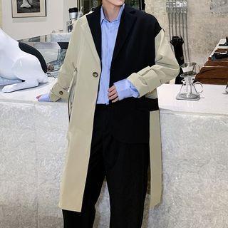 Color-block Loose-fit Long Coat