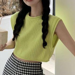 Cap Sleeve Crew Neck Knitted Shirt