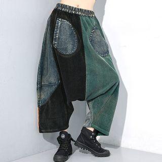 Color Block Crop Harem Pants Black & Green - One Size