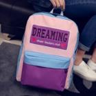Letter Embroidered Color Panel Backpack