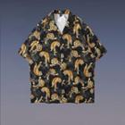 Elbow-sleeve Tiger Print Hawaiian Shirt