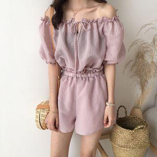 Off-shoulder Striped Top + Shorts