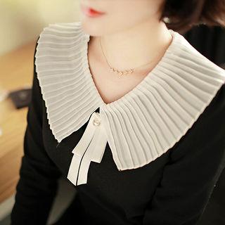 Pleat-collar Faux-pearl Beaded Top