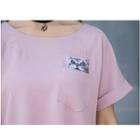 Cat Print Pocketed Short Sleeve T-shirt