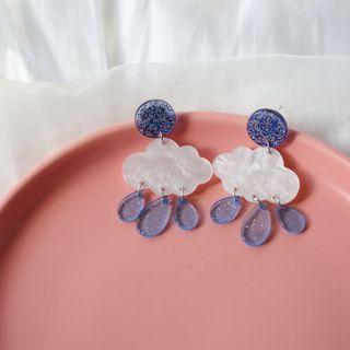 Cloud Drop Sterling Silver Ear Stud / Clip-on Earring