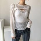Plain Cutout Knitted Long Sleeve Top