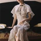 Traditional Chinese Short-sleeve Polka Dot Maxi Dress