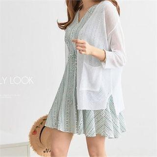 3/4-sleeve Dual-pocket Cardigan