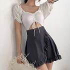 Two-tone Drawstring Short-sleeve Swimdress