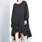 Ruffle Trim Midi Pullover Dress Black - One Size