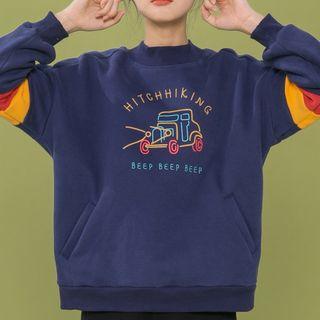 Print Long Sleeve Fleece-lined Sweatshirt