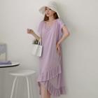 U-neck Asymmetric Frill-hem Long Dress
