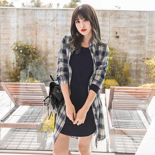 Long-sleeve Plain Long T-shirt