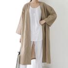 Open-front Linen Blend Maxi Jacket