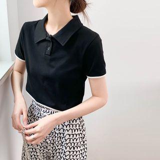 Two Tone Open Back Button-up Top