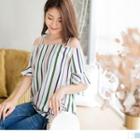 Off-shoulder Bell Sleeve Striped Top