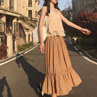 Lace Hem Camisole Top/ Plain Midi Skirt