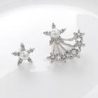 Non-matching Faux Pearl Rhinestone Star Earring 1 Pair - As Shown In Figure - One Size