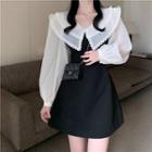Long-sleeve Peter-pan Collar Mesh Panel Dress