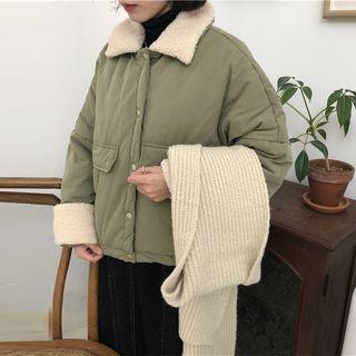 Faux Shearling Panel Buttoned Padded Jacket