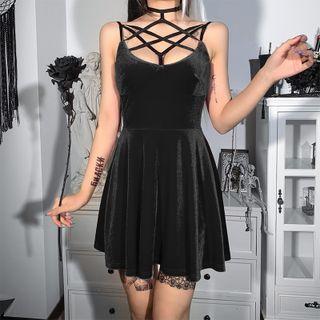 Spaghetti Strap Cross Strap Mini A-line Dress
