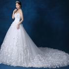 Flower Applique Strapless Wedding Ball Gown